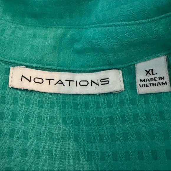 Notations XL Shirt Top Blue Check Button Up Tab Long Sleeve V Neck Semi Sheer - Picture 6 of 8